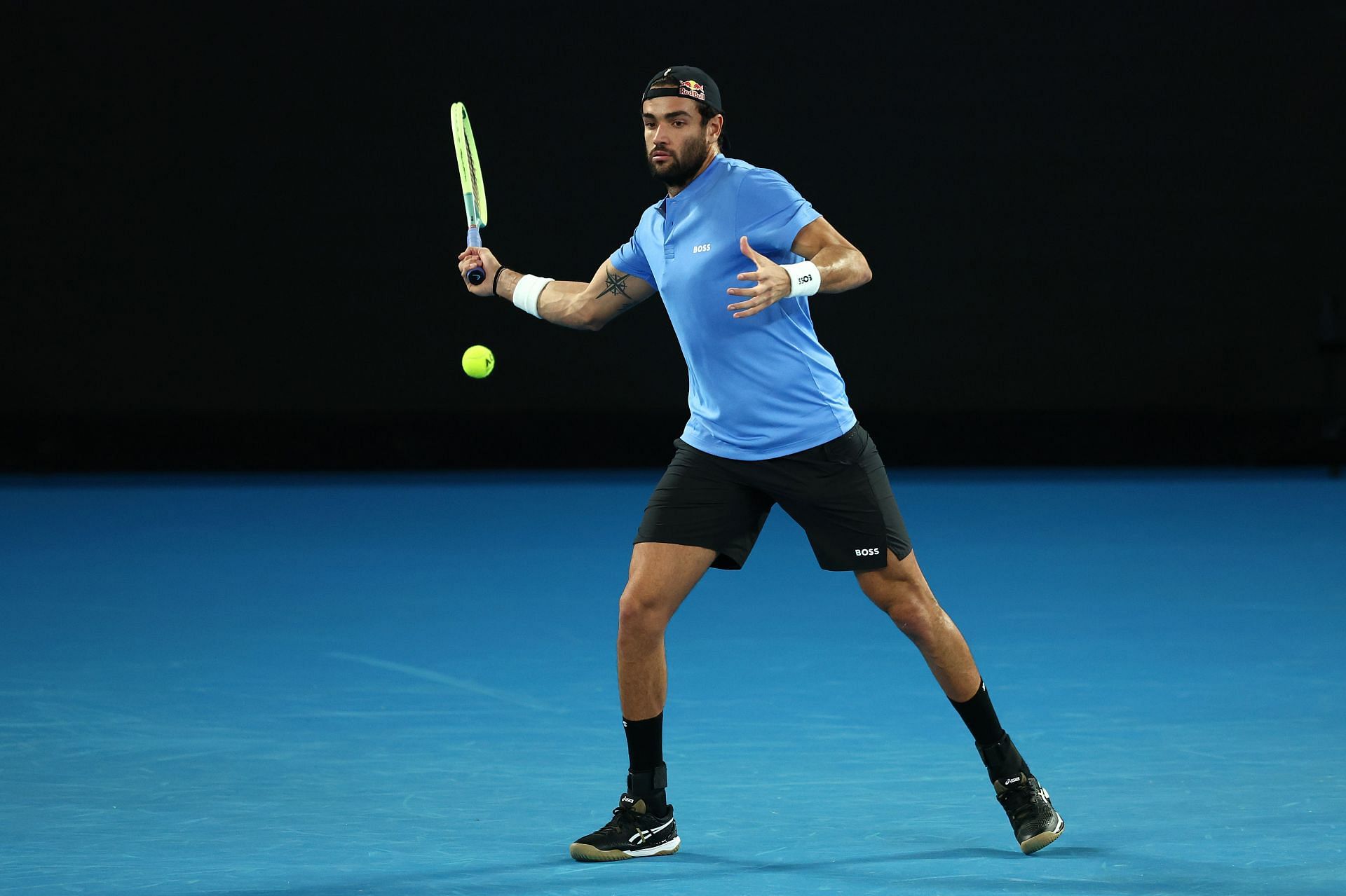 Matteo Berrettini practices ahead of the 2024 Australian Open